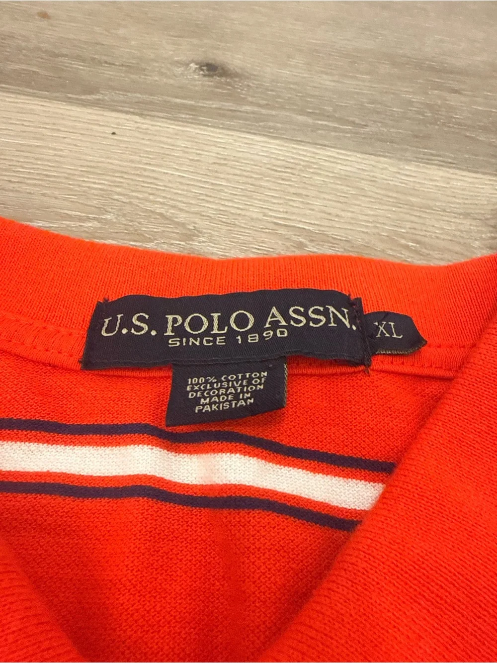 U.S. Polo Assn. Red Striped Polo with Navy & White Accents